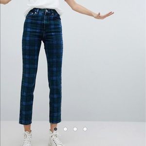 Farleigh high waist slim mom jeans in check print